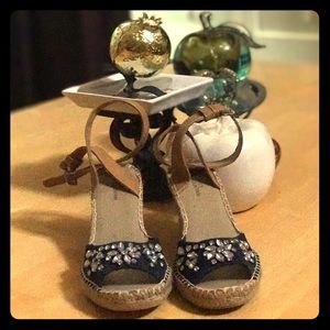 White Mtn. Cute Navy Bejeweled Wedges